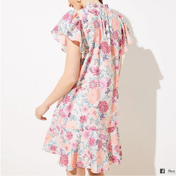 LOFT Floral Flutter Flounce Dress - Pink - XS -NWT - Picture 3 of 6